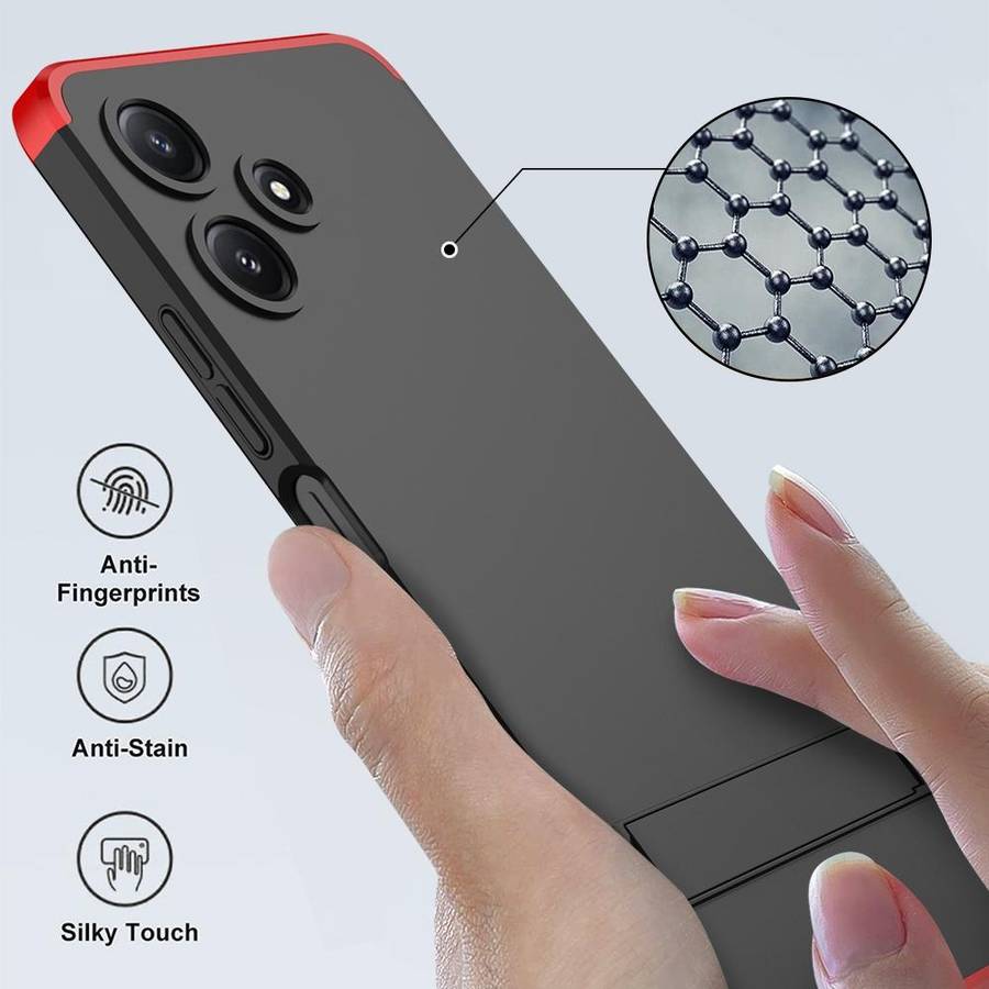 For Xiaomi Redmi 12 5G GKK Three Stage Splicing Full Coverage PC Phone Case with Stand(Black Red)