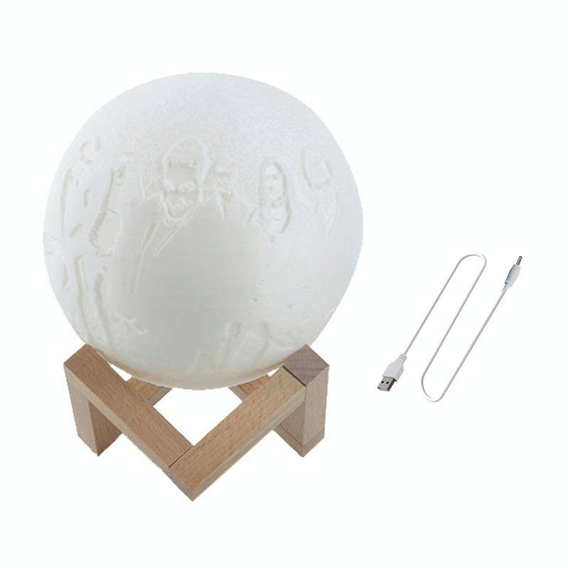 Customized Patted 3-color 3D Print Lamp USB Charging Energy-saving LED Night Light with Wooden Ho...