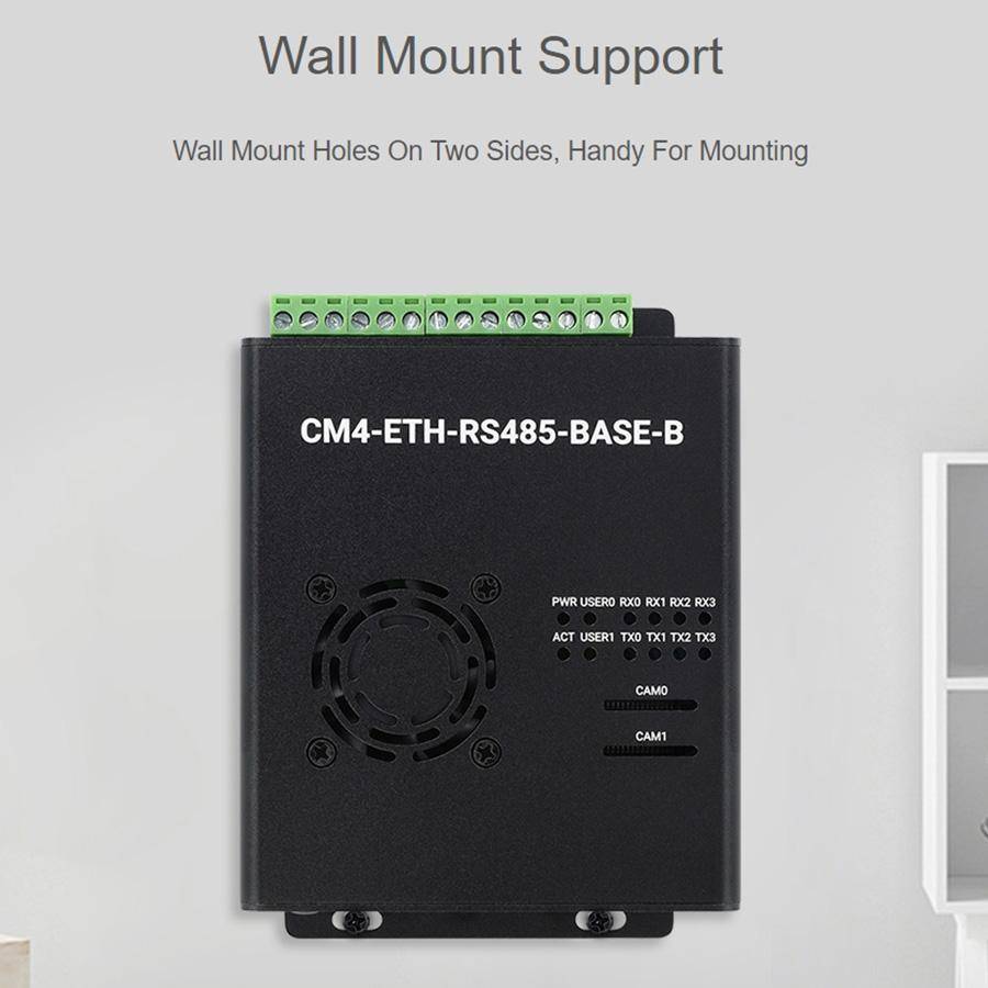 Waveshare Dual ETH Mini-Computer for Raspberry Pi CM4, Gigabit Ethernet, 4CH Isolated RS485(EU Plug)