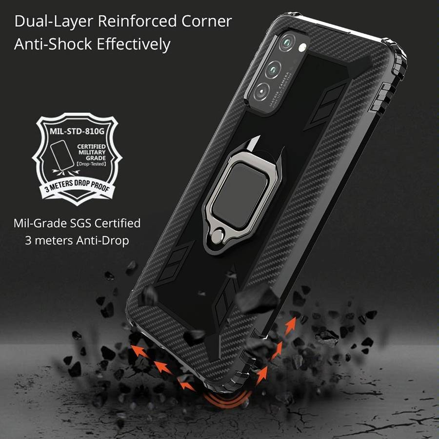 For Huawei P40 Carbon Fiber Protective Case with 360 Degree Rotating Ring Holder(Black)