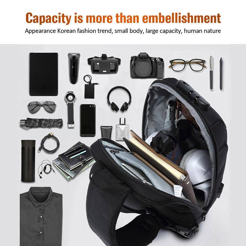 OZUKO 9223 Anti-theft Men Chest Bag Waterproof Crossbody Bag with External USB Charging Port, Sty...