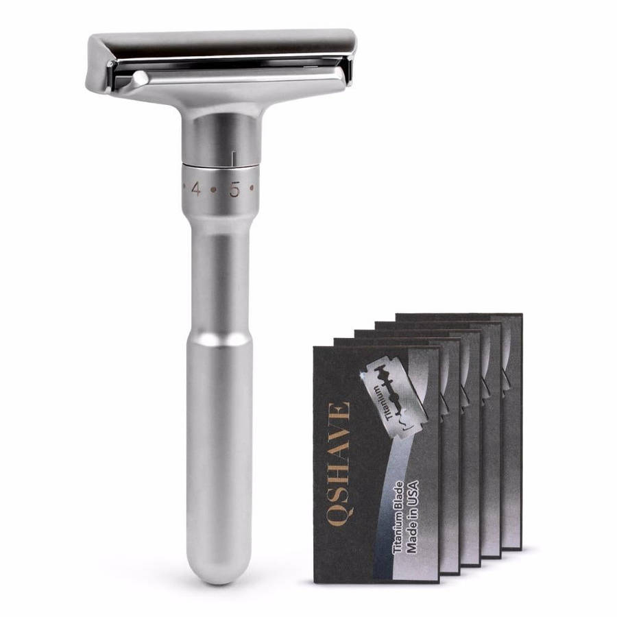 Adjustable Safety Razor Double Edge Classic Mens Shaving Hair Removal Shaver with 5 Blades(Silver...