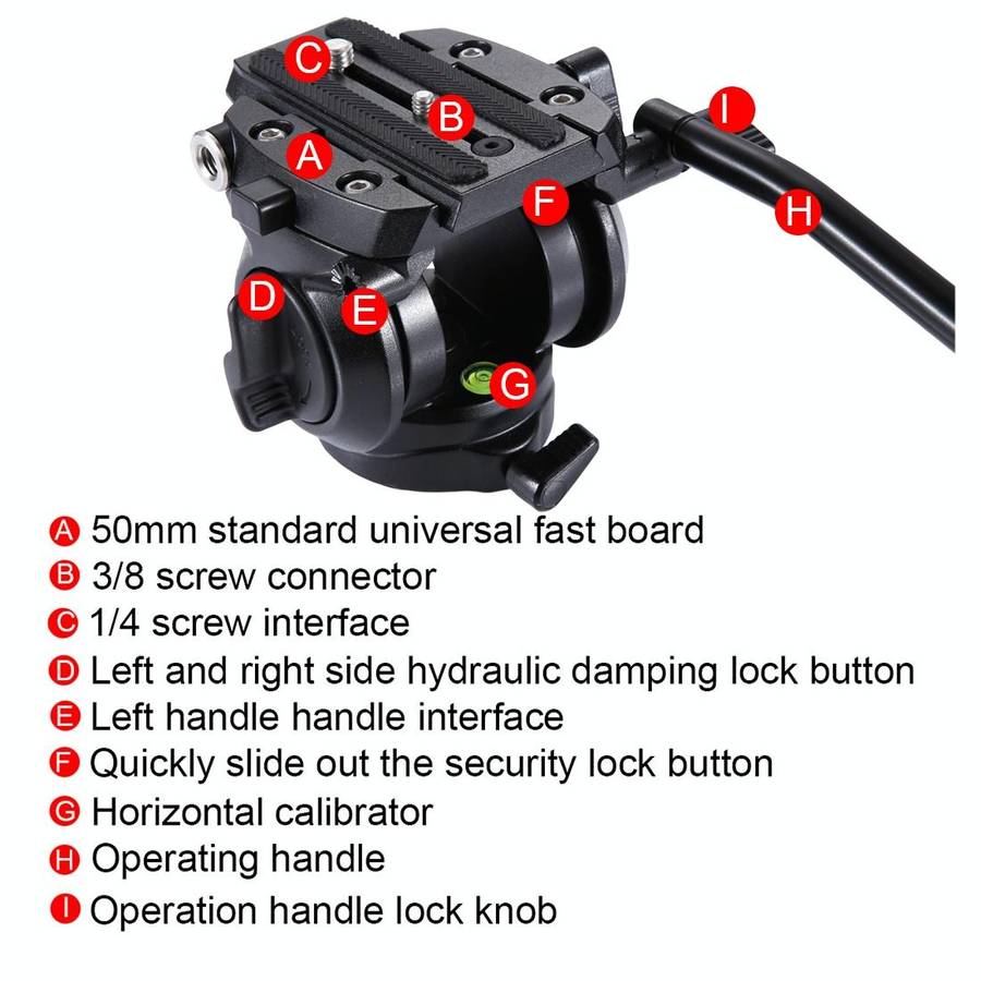 PULUZ Heavy Duty Video Camera Tripod Action Fluid Drag Head with Sliding Plate for DSLR & SLR Cam...