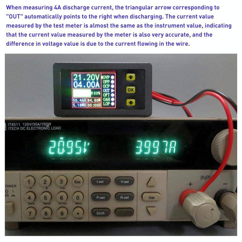 90V 20A Color Dual-Display Voltage Current Meter Charge Discharge Measurement Counter with Relay