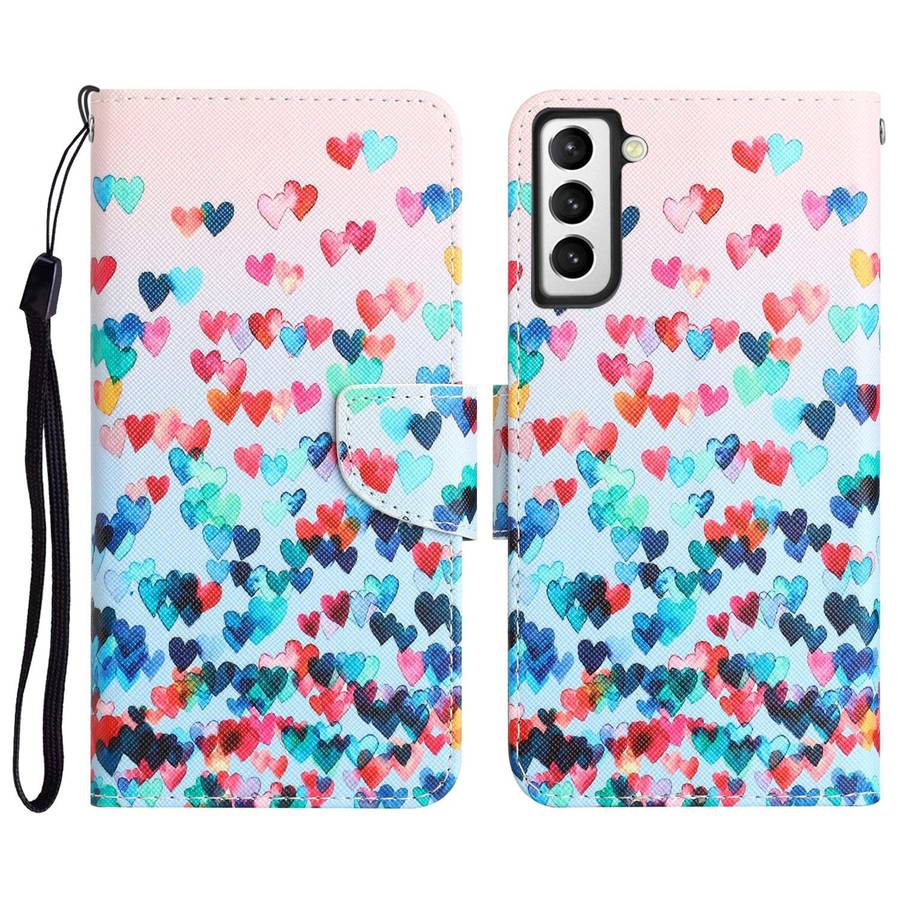 For Samsung Galaxy S21 FE 5G Colored Drawing Leather Phone Case(Heart)