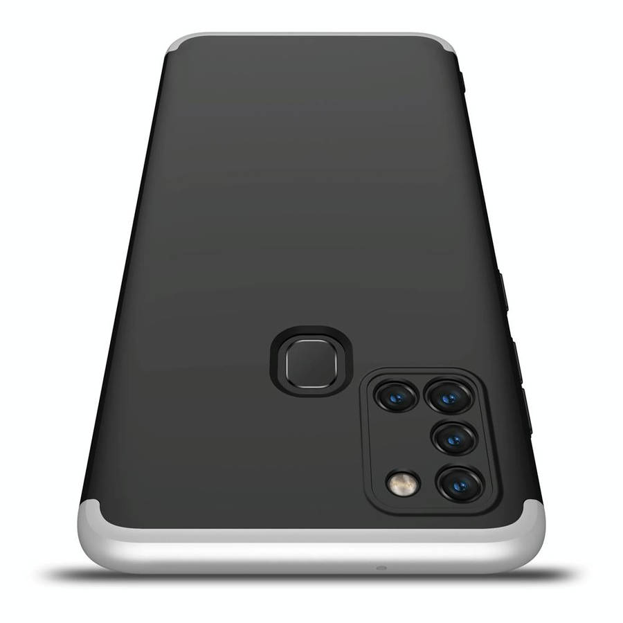 For Samsung Galaxy A21s GKK Three Stage Splicing Full Coverage PC Protective Case(Black Silver)