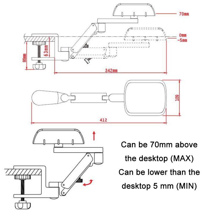 Aluminum Alloy Computer Desk Wrist Brace Arm Bracket, Color: Liftable Gray