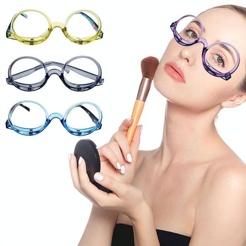 Makeup Magnifying Glass Presbyopic Glasses Flip Swivel Reading Glasses, Degree: +300(Yellow Frame)