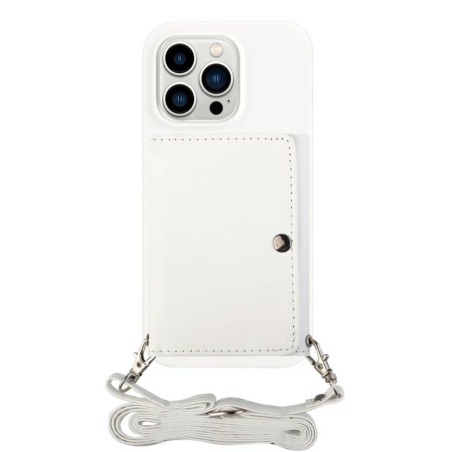 For iPhone 14 Pro Crossbody Lanyard Wallet Card Bag Phone Case(White)