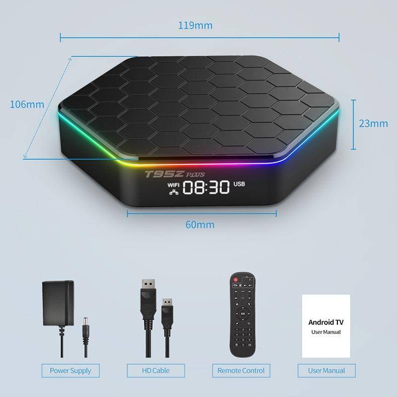 T95Z Plus 8K WiFi6 Android 12.0 Smart TV Box with Remote Control, 4GB+64GB, Allwinner H618 Quad-C...