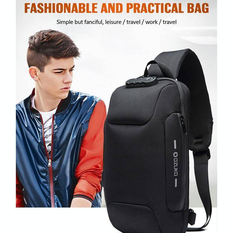 OZUKO 9223 Anti-theft Men Chest Bag Waterproof Crossbody Bag with External USB Charging Port, Sty...