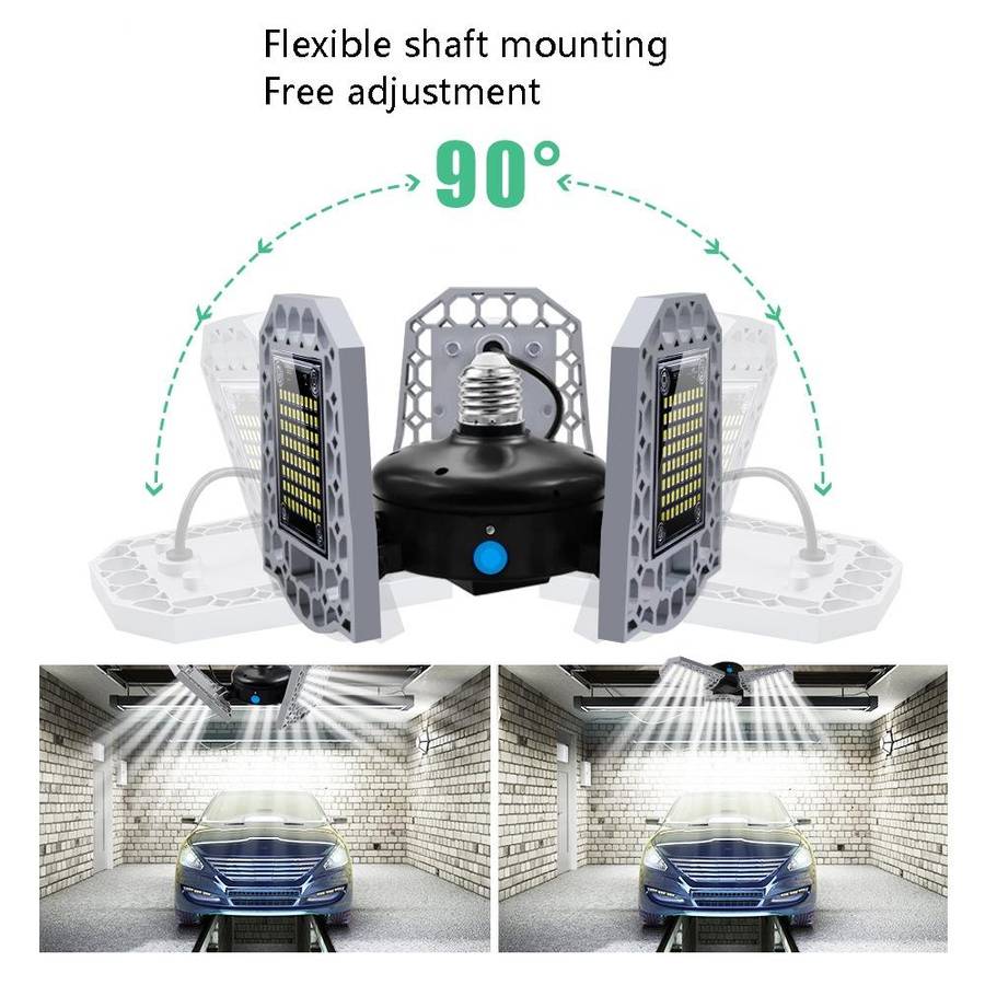 100W LED Industrial Mining Light Waterproof Light Sensor Folding Tri-Leaf Garage Lamp(Warm White ...