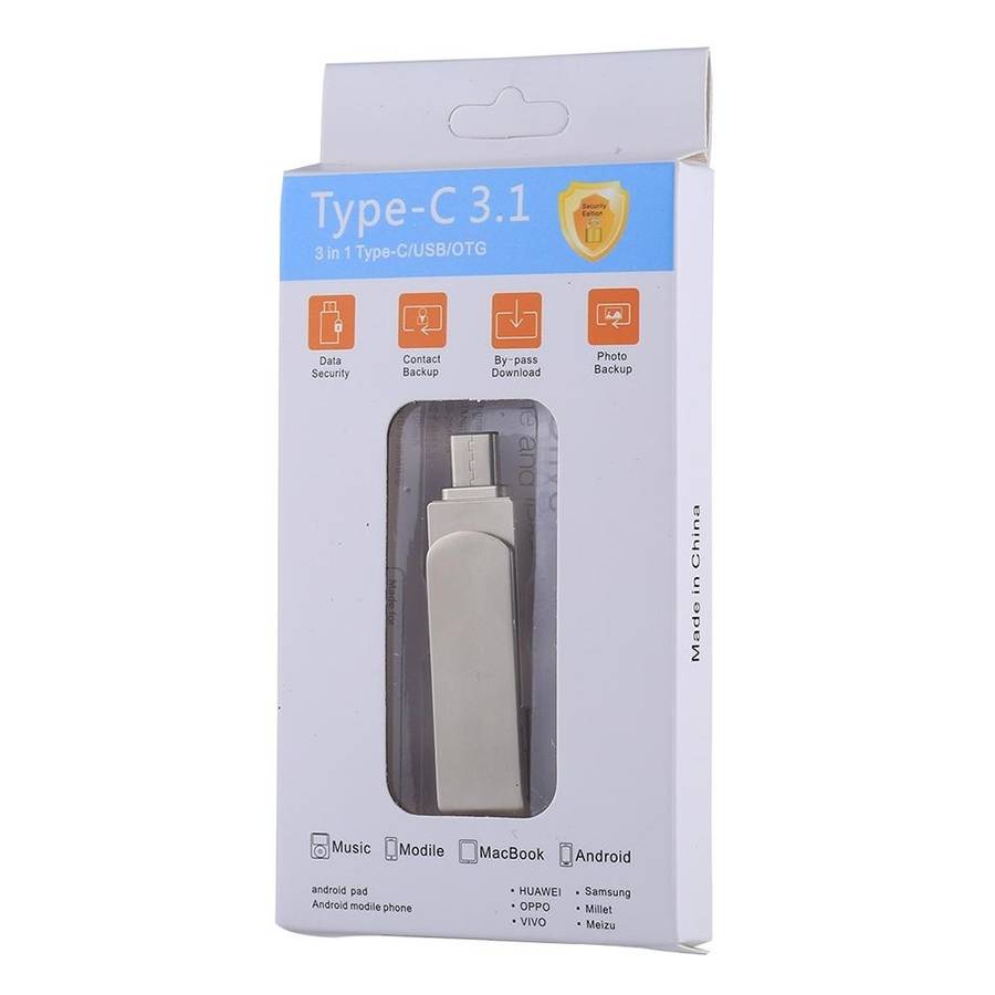 RQW-10X 3 in 1 USB 2.0 & 8 Pin & USB-C / Type-C 32GB Flash Drive, for iPhone & iPad & iPod & Most...