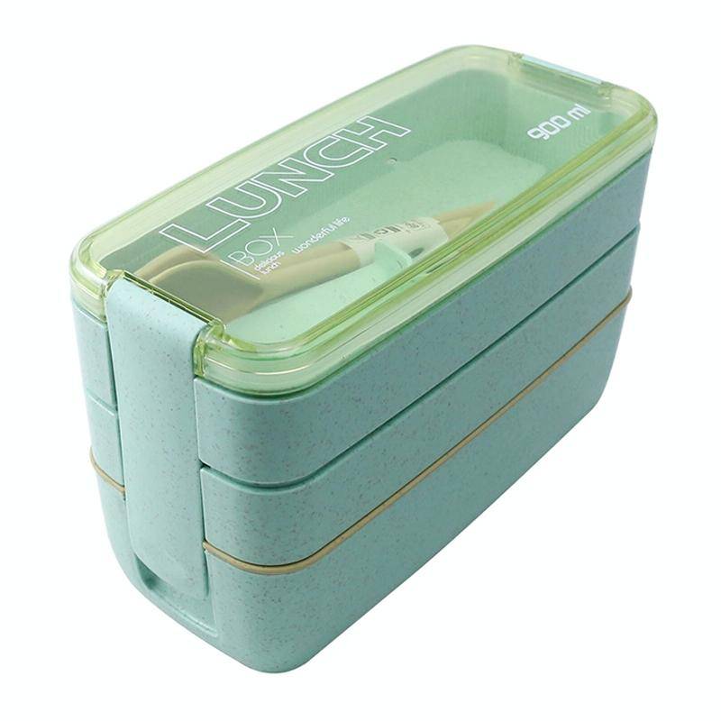 900ml 3 Layers Bento Box Lunch Box Food Container Wheat Straw Material Microwavable Dinnerware Lu...