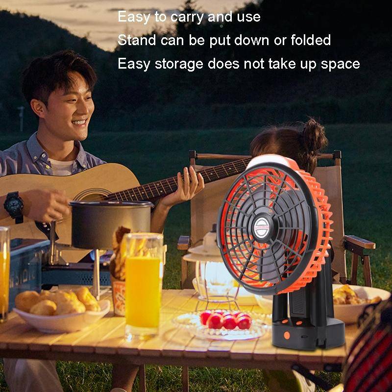 Outdoor Camping USB Charging Fan Tent Swing Head Fan With Tripod LED Light(Black)
