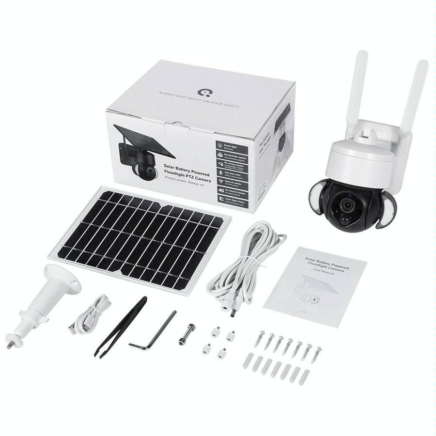 SHIWOJIA IP66 Waterproof 4G 3MP Solar Dome IP Camera, Two-way Audio & PIR Motion Detection & Nigh...
