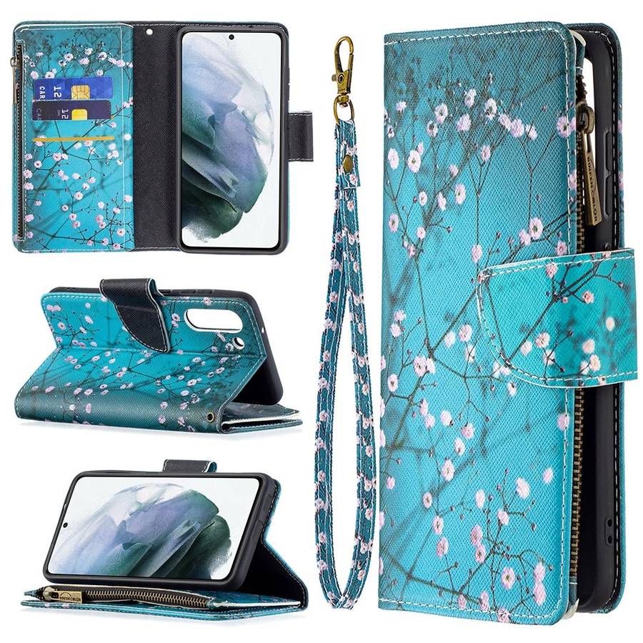 For Samsung Galaxy S21 FE Colored Drawing Pattern Zipper Horizontal Flip Leather Case with Holder...