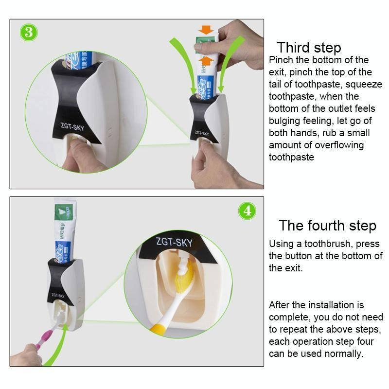 Automatic Toothpaste Dispenser Set with 5 Toothbrush Holder(Black)