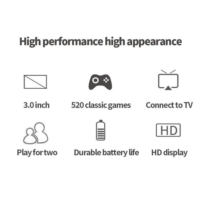 S8 3.0 inch Screen Classic Handheld Game Console Built-in 520 Games(Black)