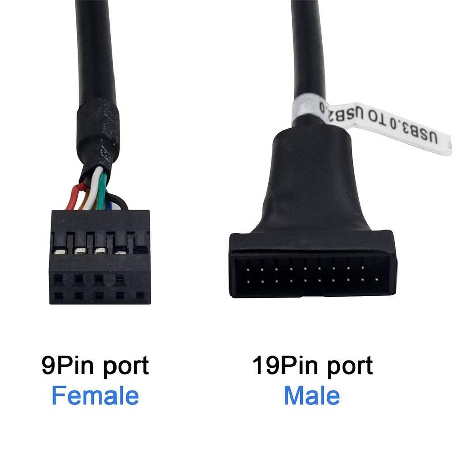 USB 2.0 9Pin Motherboard Female to USB 3.0 19Pin Housing Male Adapter Cable, Length: 15cm(Black)