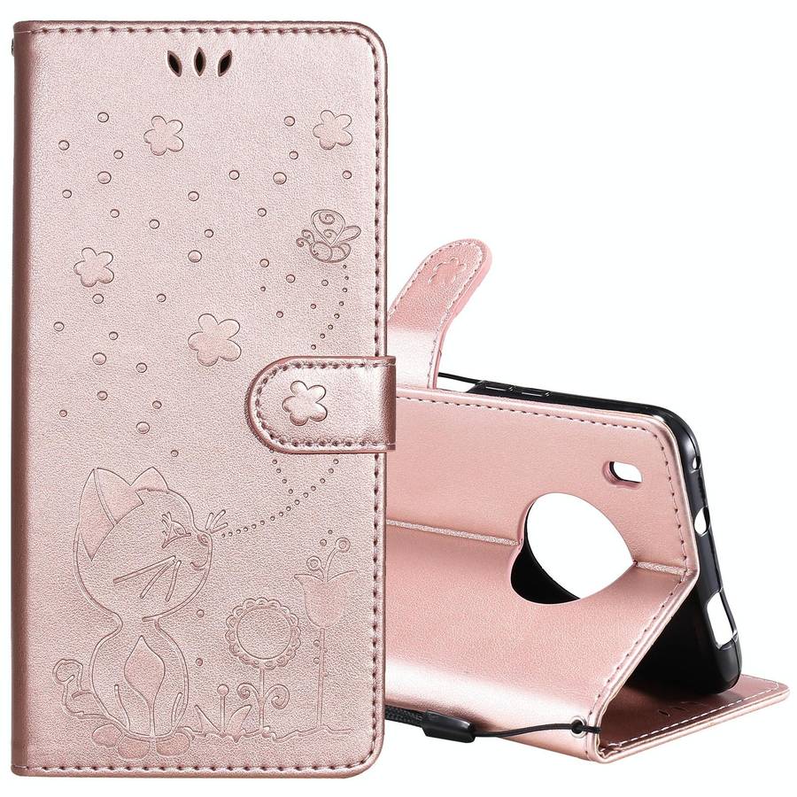 For Huawei Y9a Cat Bee Embossing Pattern Shockproof Horizontal Flip Leather Case with Holder & Ca...
