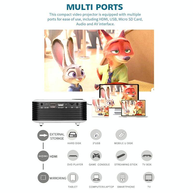 A2000 1080P Mini Portable Smart Projector Children Projector, US Plug(Black)