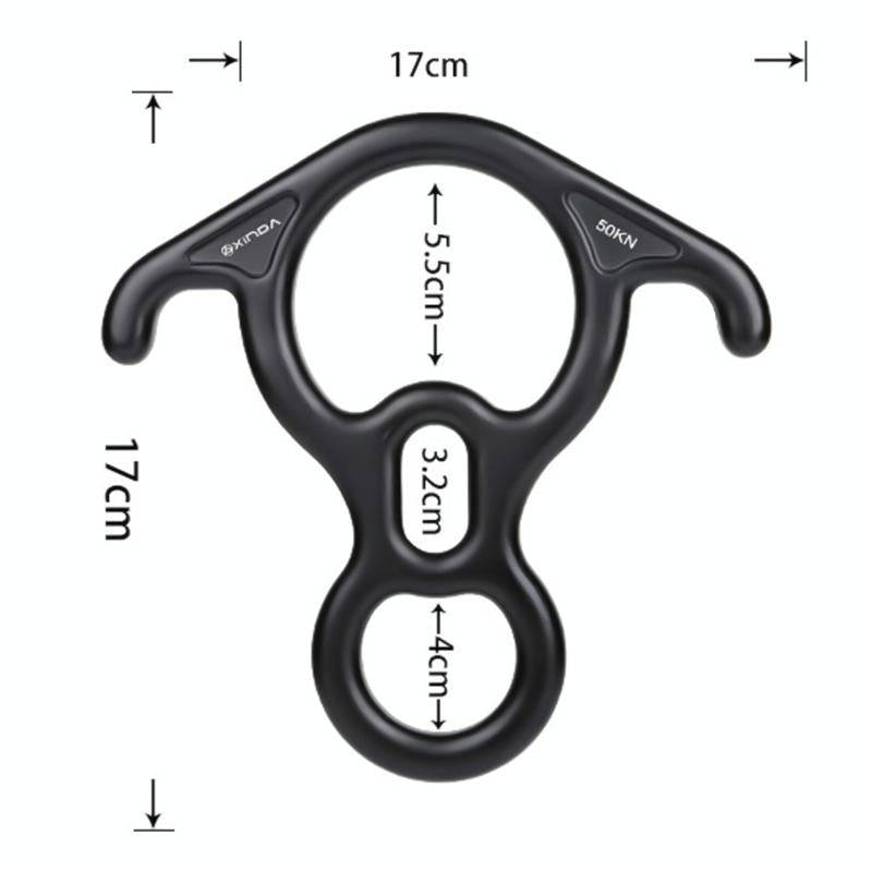 XINDA XD8602 Climbing Rescue Figure 8 Descender with Bent-ear Rappelling Gear Belay Device(Black)
