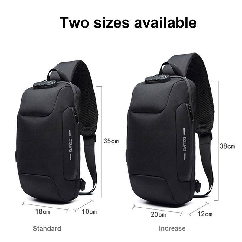OZUKO 9223 Anti-theft Men Chest Bag Waterproof Crossbody Bag with External USB Charging Port, Sty...