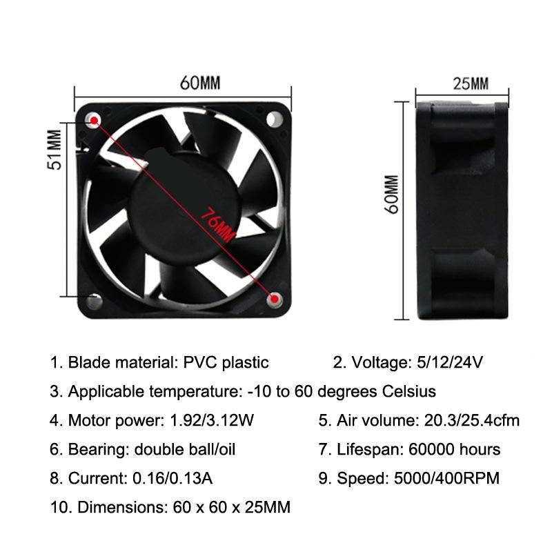 XIN RUI FENG 12V Oil Bearing 6cm Quiet DC Cooling Fan