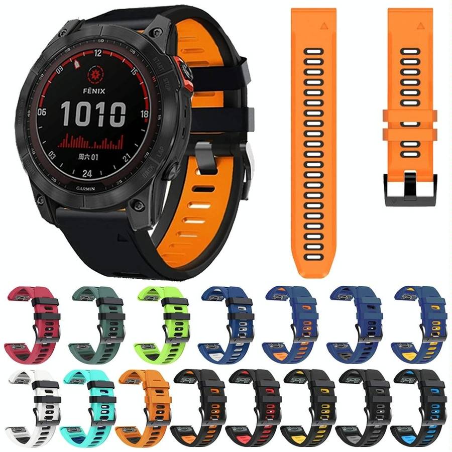 For Garmin Fenix 7X 26mm Silicone Sports Two-Color Watch Band(Orange+Black)