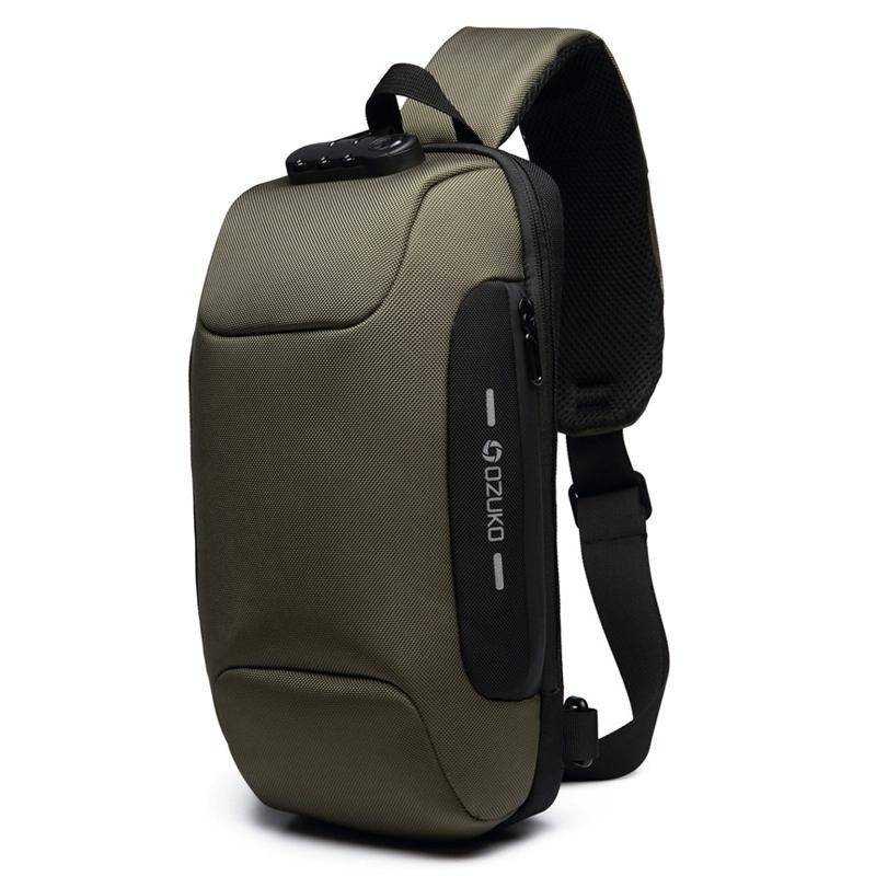 OZUKO 9223 Anti-theft Men Chest Bag Waterproof Crossbody Bag with External USB Charging Port, Sty...