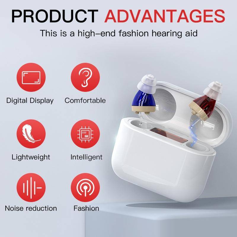 GM-912 Digital Hearing Aid Sound Amplifier With Digital Display Charging Compartment(Red Blue)