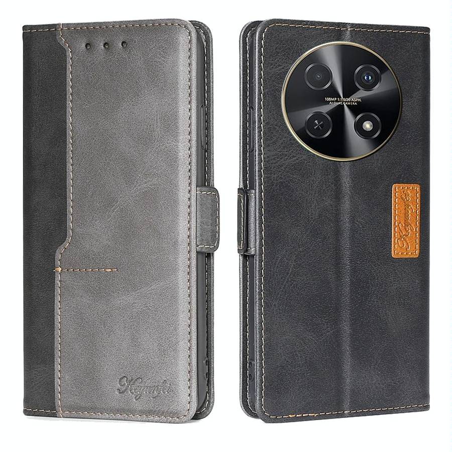 For Huawei nova 12i 4G Contrast Color Side Buckle Leather Phone Case(Black + Grey)