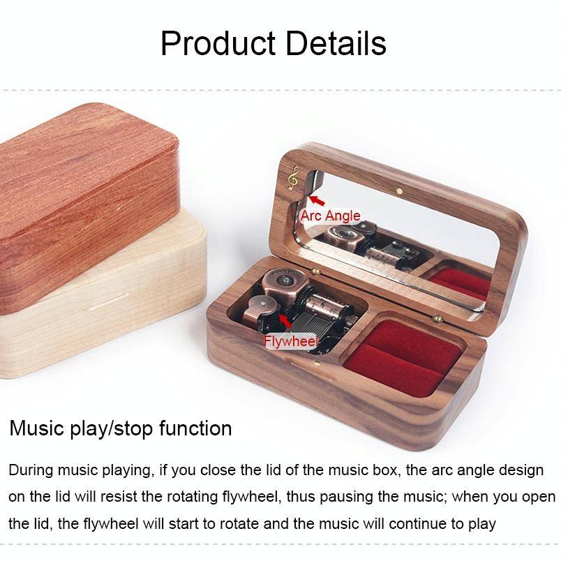 Wooden Music Box with Ring Storage Function, Spec: J281