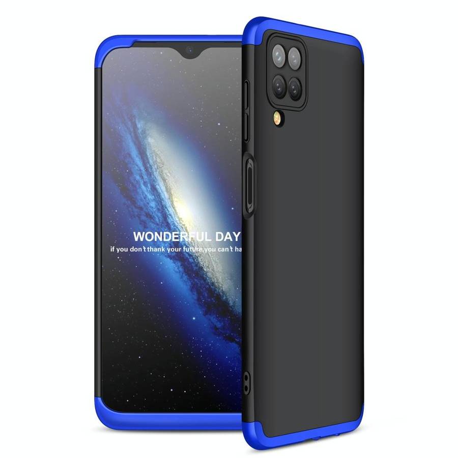 For Samsung Galaxy A12 GKK Three Stage Splicing Full Coverage PC Case(Black+Blue)