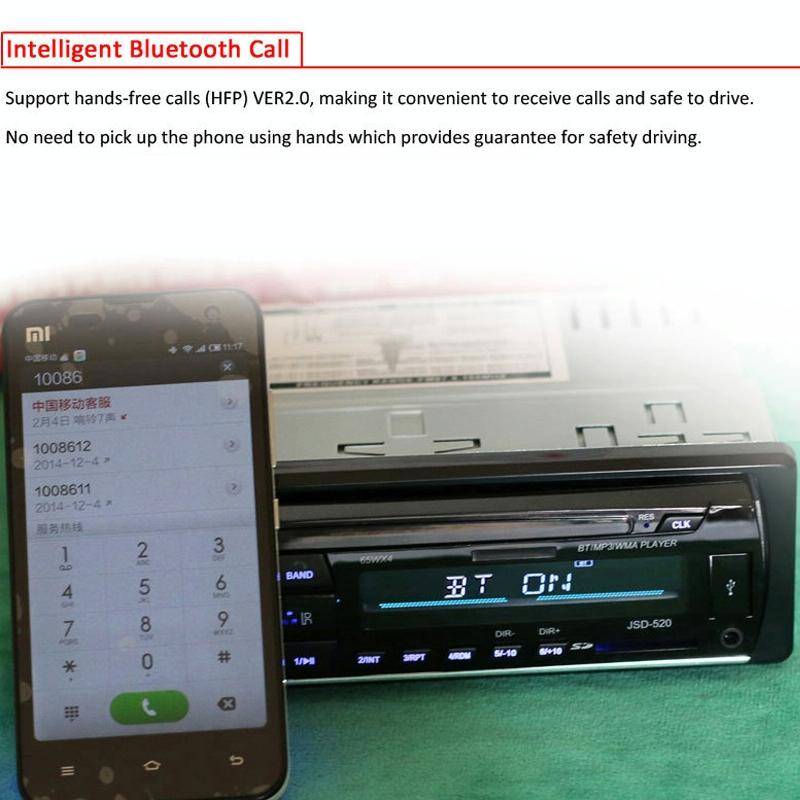 JSD-520 Car Stereo Radio MP3 Audio Player Support Bluetooth Hand-free Calling / FM / USB / SD, Or...