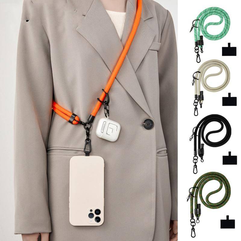 10mm Thick Rope Mobile Phone Lanyard Spacer Adjustable Anti Theft Phone Strap(NO.7 White Orange)