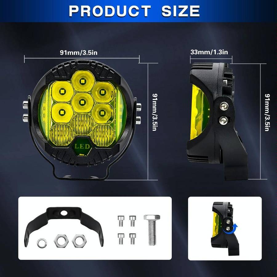 11W 12000lm 6000K 3 inch Car Three-sided Flash Work Light(Yellow Light)