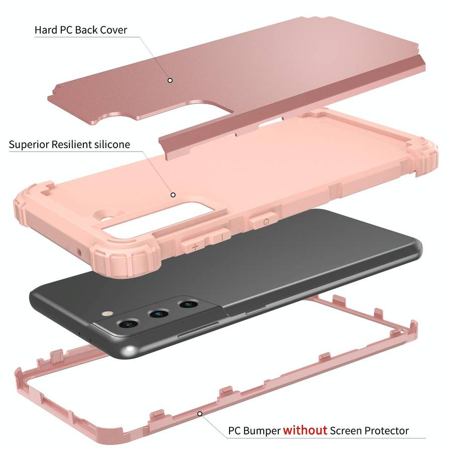 For Samsung Galaxy S21 5G 3 in 1 Shockproof PC + Silicone Protective Case(Rose Gold)