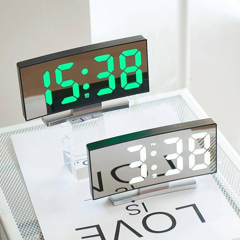 669 Multifunctional LED Curved Screen Desktop Electronic Clock(White Shell White Light)