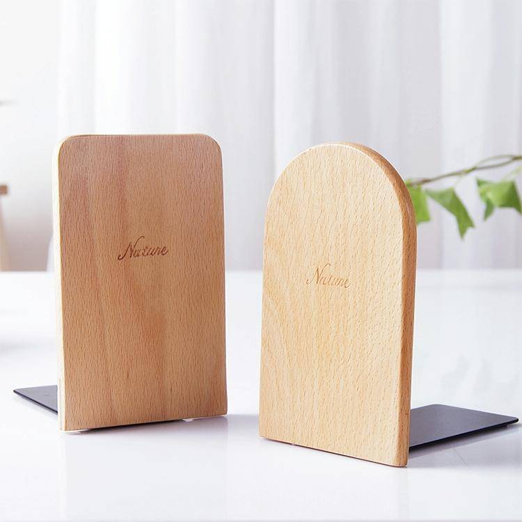 Anti-skid Bookends Shelf Holder Book Nature Wood Stand(Square)