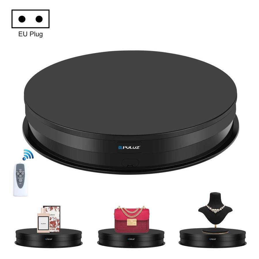 PULUZ 30cm Adjusting Speed Rotating Turntable Display Stand, Load 10-15kg, EU Plug (Black)