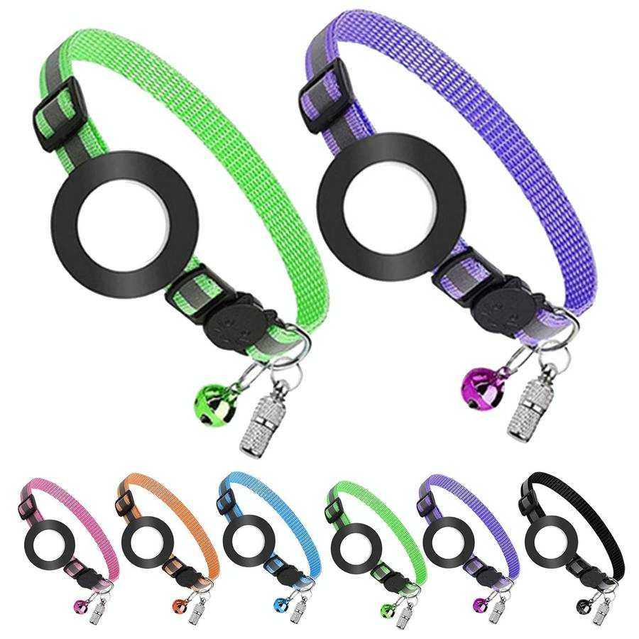 Pet Anti Lost Address Pendant Collar with Bell for Airtag(Blue)