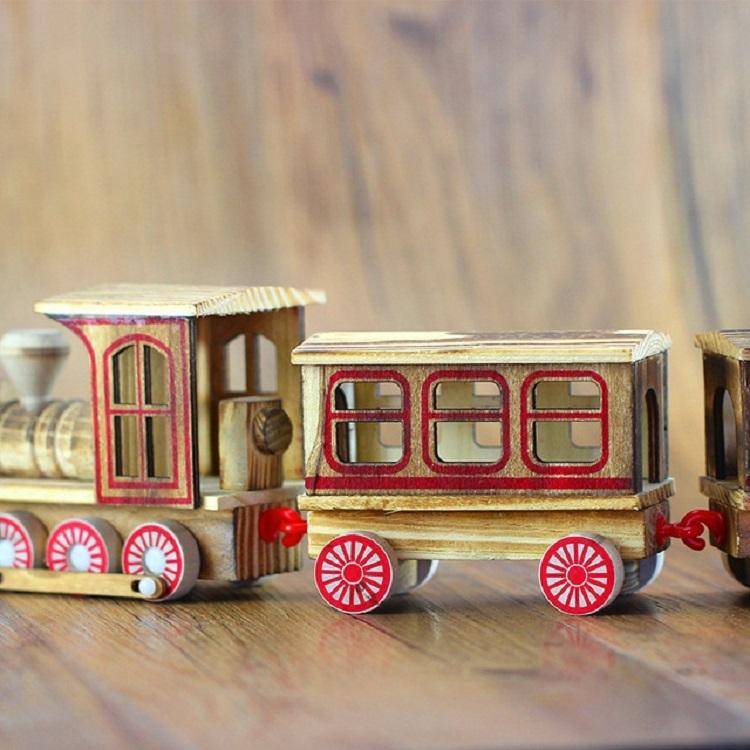 Wooden Three Section Locomotive Office Creative Home Decoration Simulation Toy, Style:Wooden Thre...