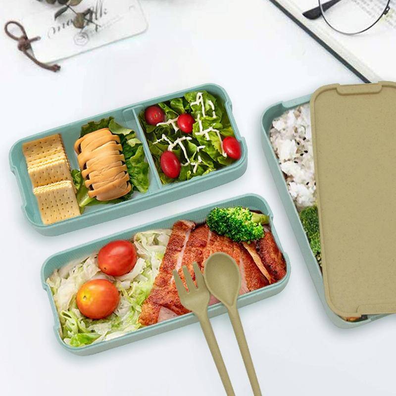 900ml 3 Layers Bento Box Lunch Box Food Container Wheat Straw Material Microwavable Dinnerware Lu...