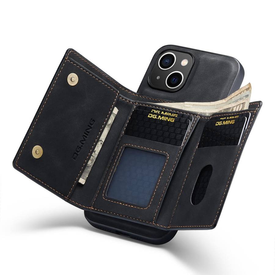 For iPhone 14 Plus DG.MING M1 Series 3-Fold Multi Card Wallet Leather Case(Black)