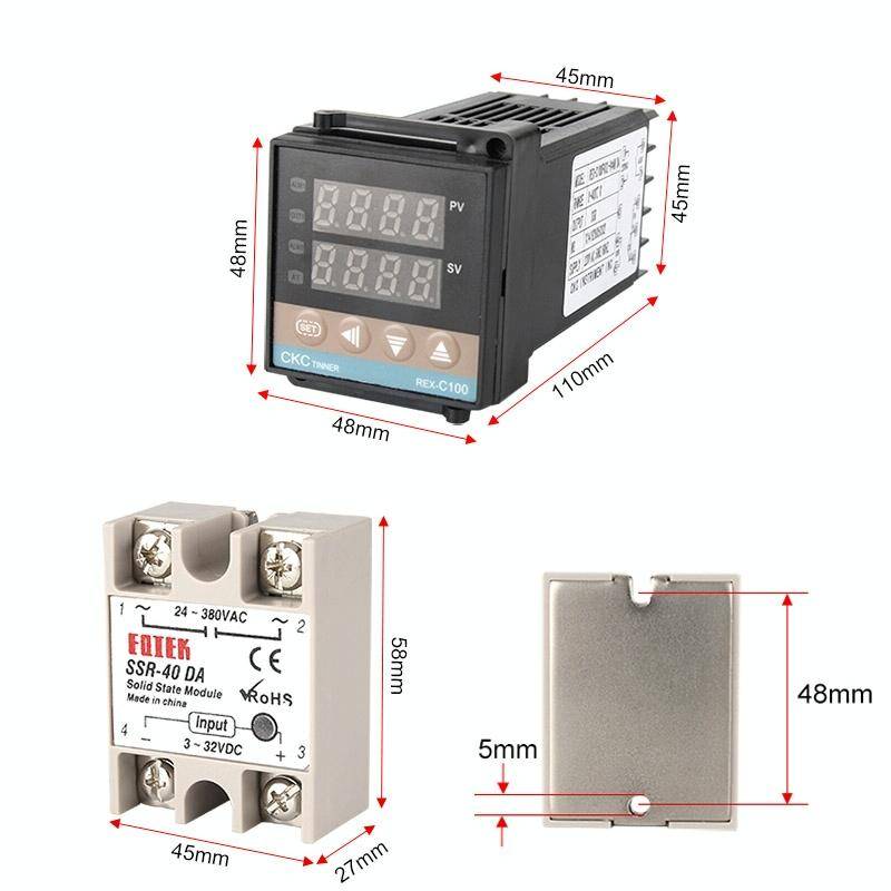 REX-C100 Thermostat + Thermocouple + SSR-60 DA Solid State Module Intelligent Temperature Control...