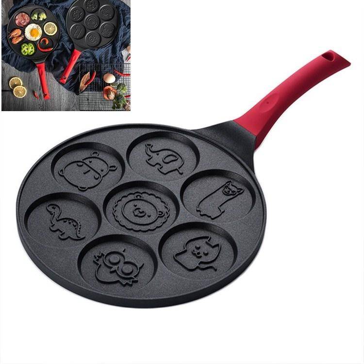 Seven-hole Breakfast Pan Multifunctional Flat Bottom Frying Pan Non-stick Egg Dumpling Pan(Black ...