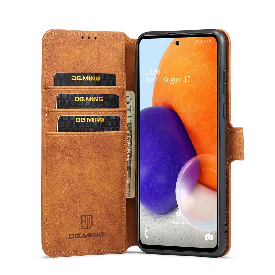 For Samsung Galaxy A73 5G DG.MING Retro Oil Edge Flip Leather Phone Case(Brown)