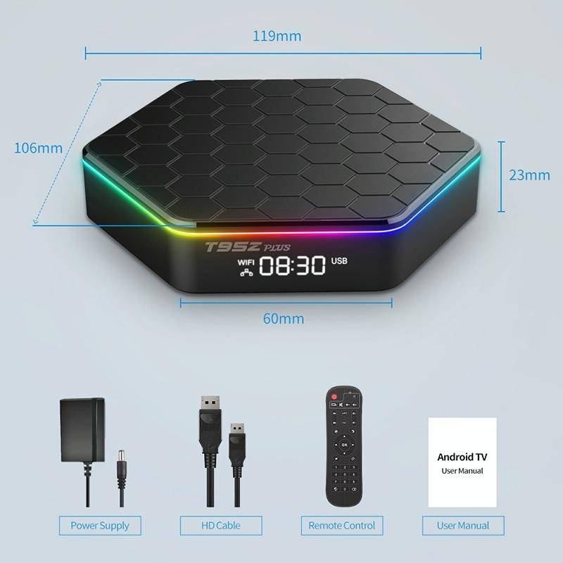 T95Z Plus 8K WiFi6 Android 12.0 Smart TV Box with Remote Control, 4GB+64GB, Allwinner H618 Quad-C...
